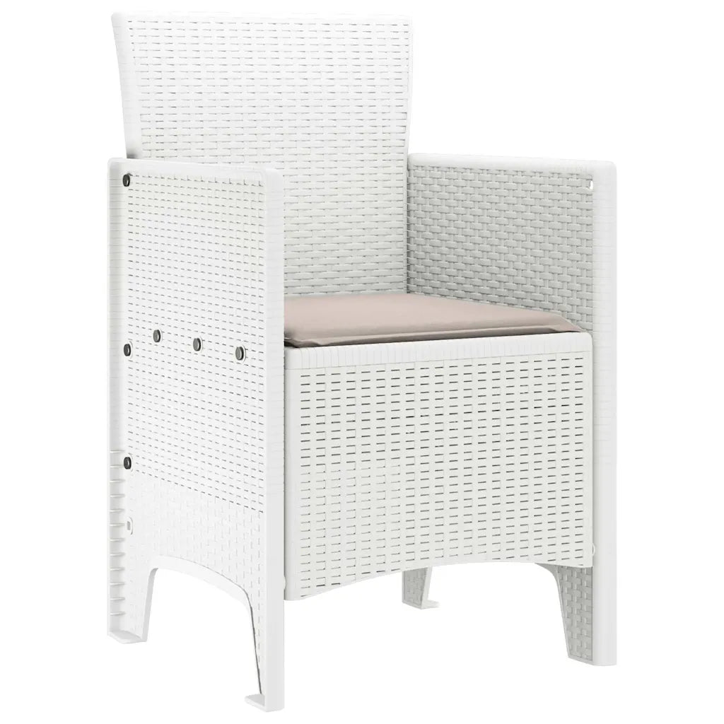 Chaise de jardin blanche pas cher avec coussin taupe moelleux polypropylène résistant