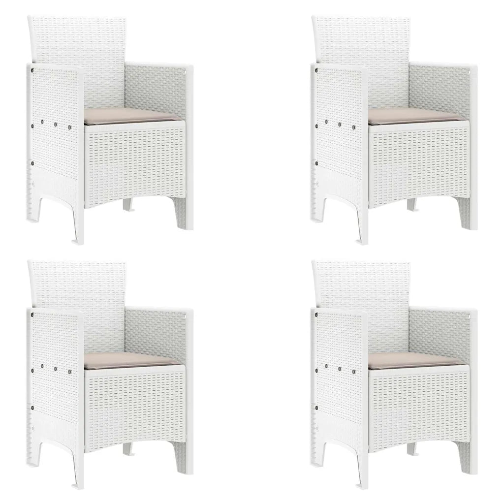 4 chaises de jardin blanches en polypropylène avec coussins taupe prix imbattable

