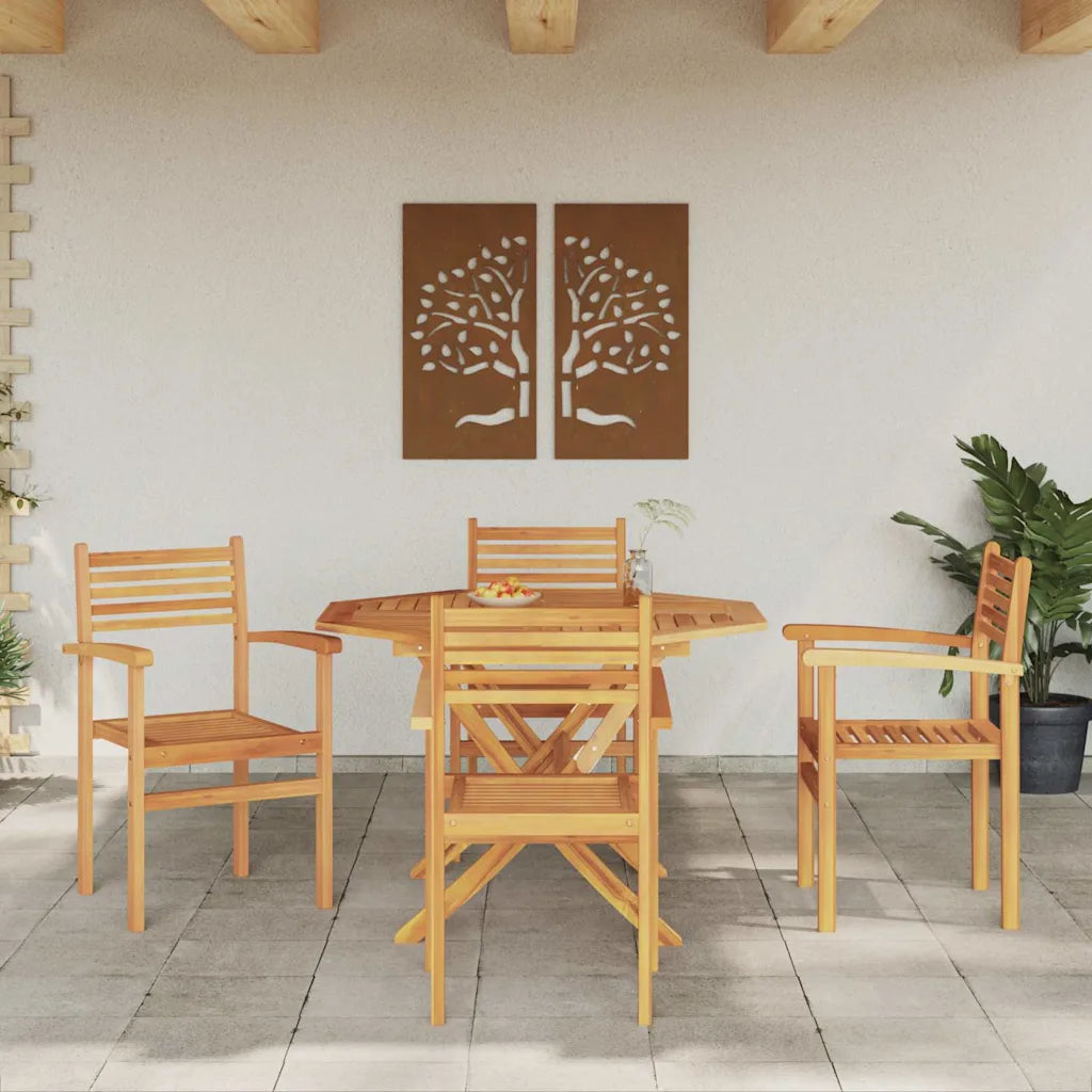 Ensemble table et 4 chaises de jardin en teck massif marron naturel ambiance chaleureuse
