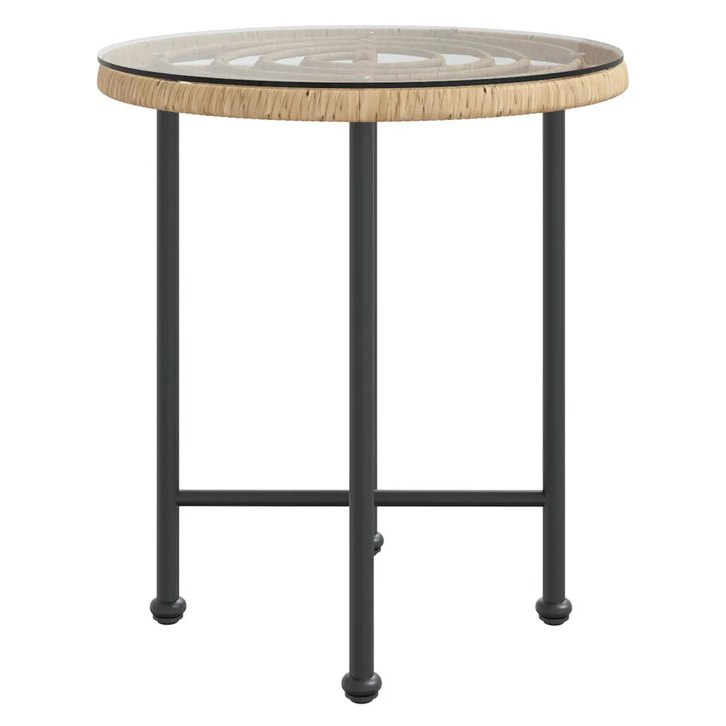 Table ronde jardin 50 cm plateau verre trempé structure rotin PE résistant UV