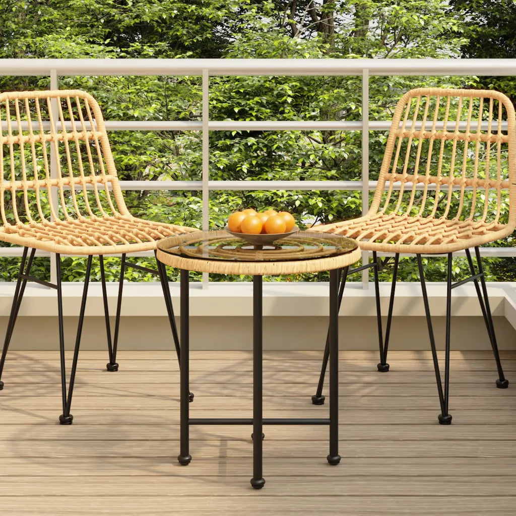 Petite table jardin ronde 50 cm plateau verre trempé rotin PE avec chaises balcon