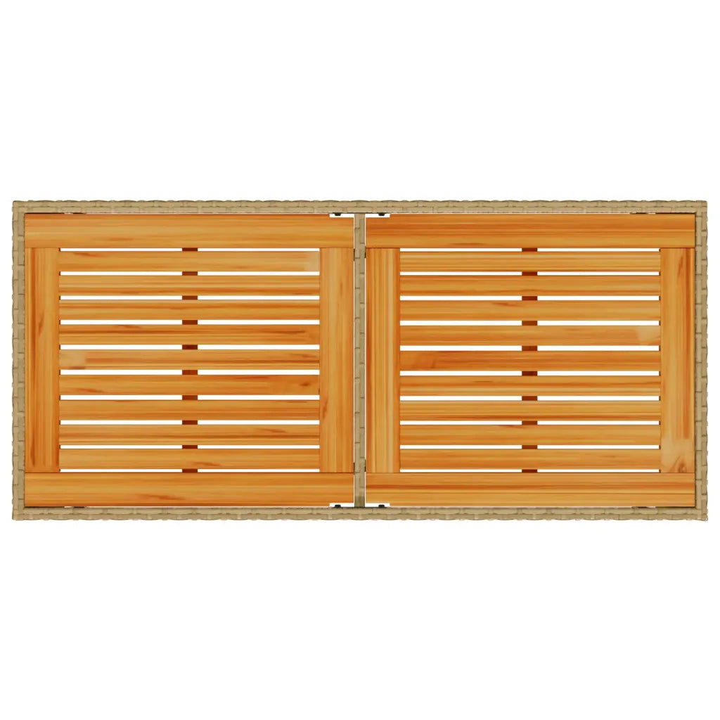 Gros plan structure bois acacia et rotin PE tressé table jardin