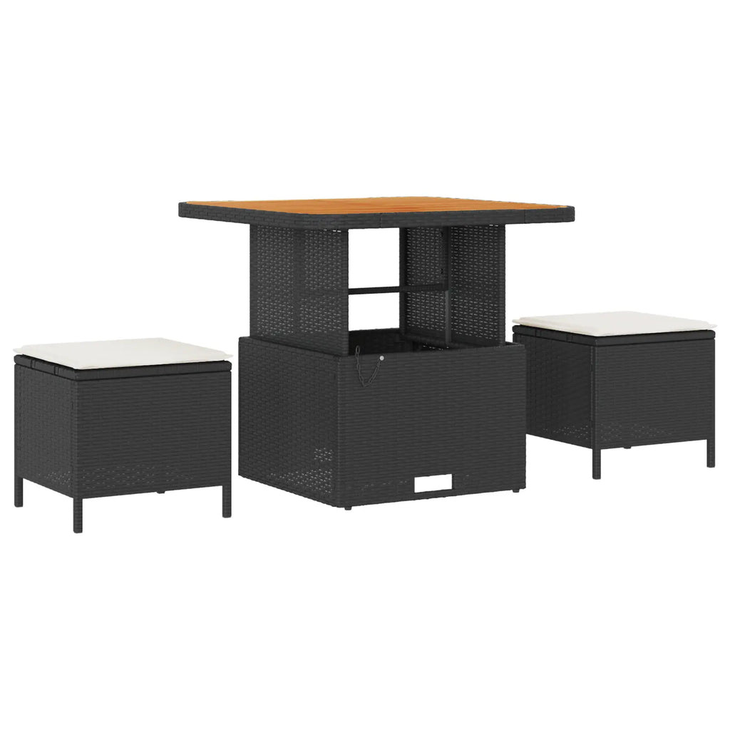 ensemble repas rotin noir et coussin blancs