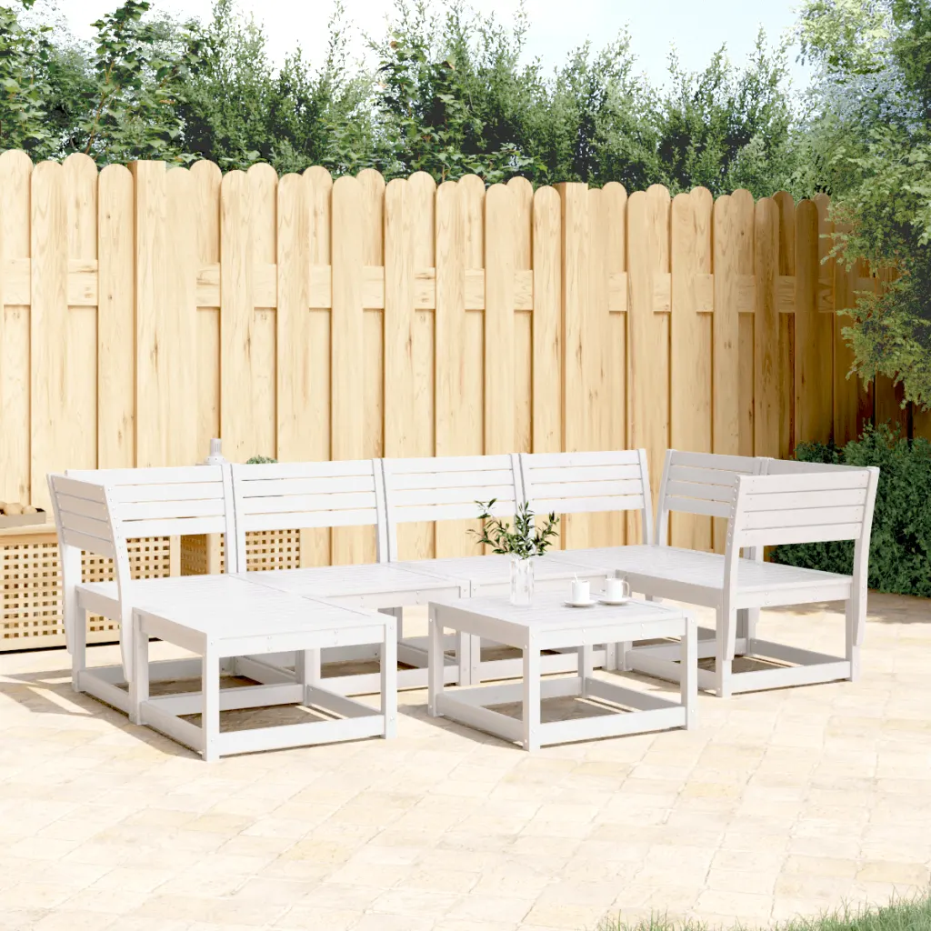 Ensemble salon de jardin 5 places bois blanc avec canapés d'angle et repose-pieds