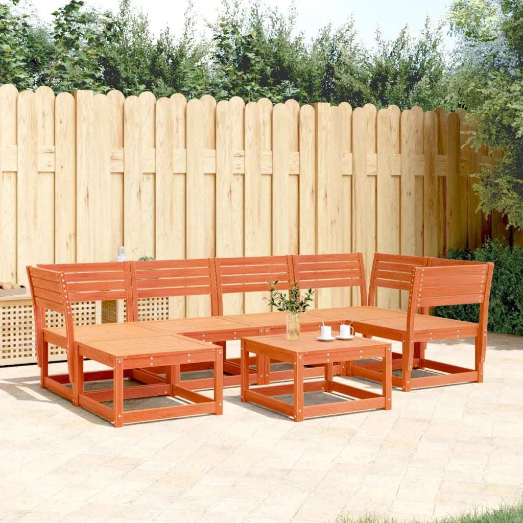 Salon de jardin 5 places en bois de pin massif brun modulaire