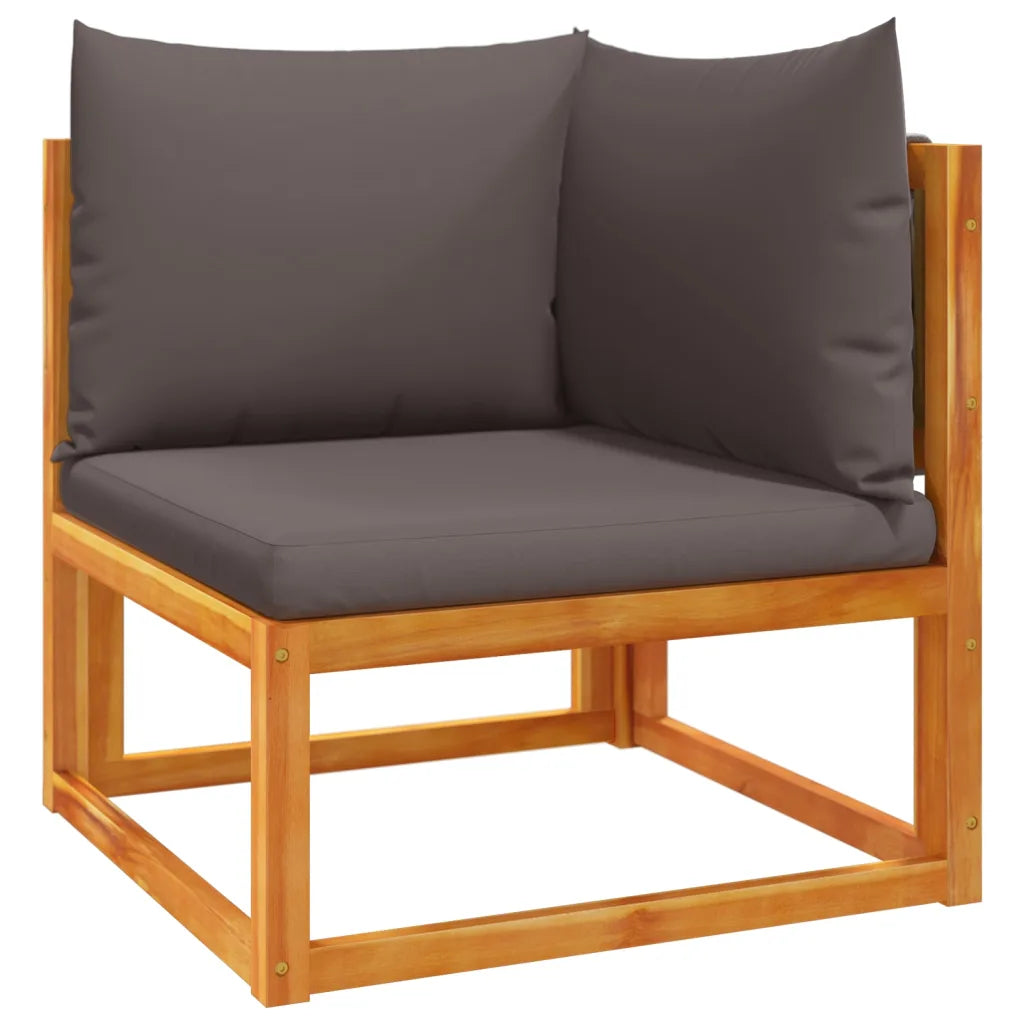 Canapé d'angle en bois d'acacia avec coussins moelleux, conception à lattes bien ventilée
