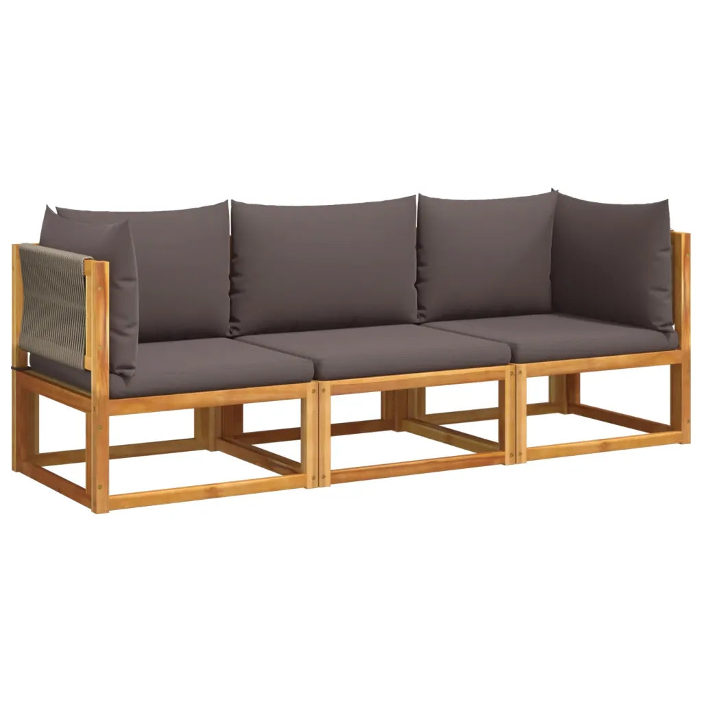 Ensemble de canapés de jardin en acacia avec coussins gris clair, configuration modulable flexible
