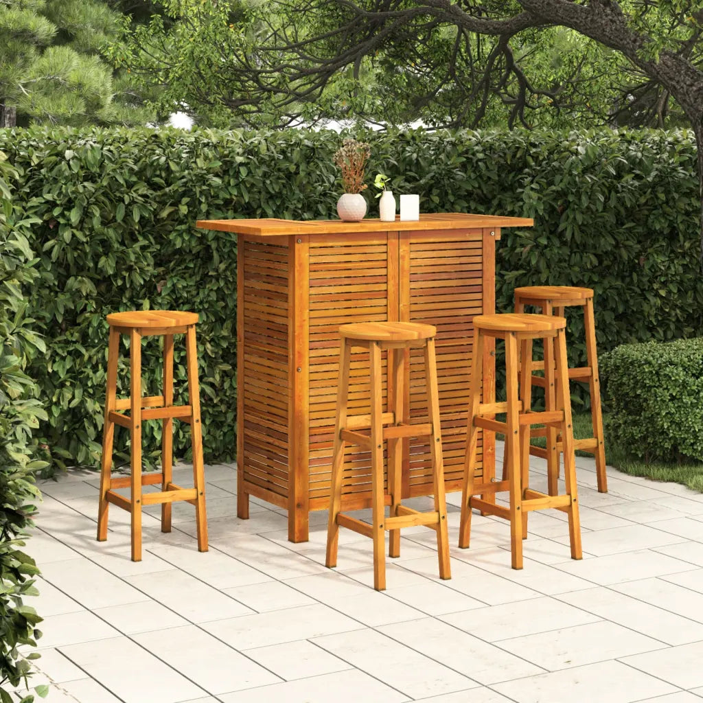 un magnifique Salon de Jardin Bar en bois d'acacia disponible avec des tabourets ronds ou carrés.