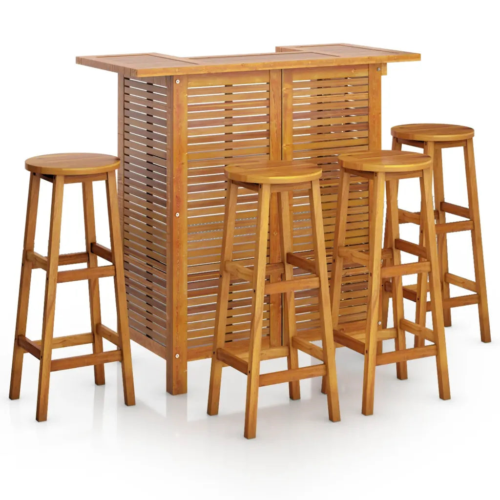un magnifique Salon de Jardin Bar en bois d'acacia disponible avec des tabourets ronds ou carrés.