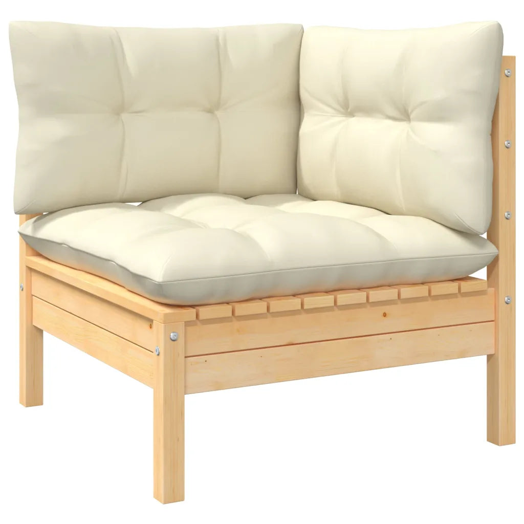 Canapé d'angle droit salon de jardin modulable avec coussins beige crème