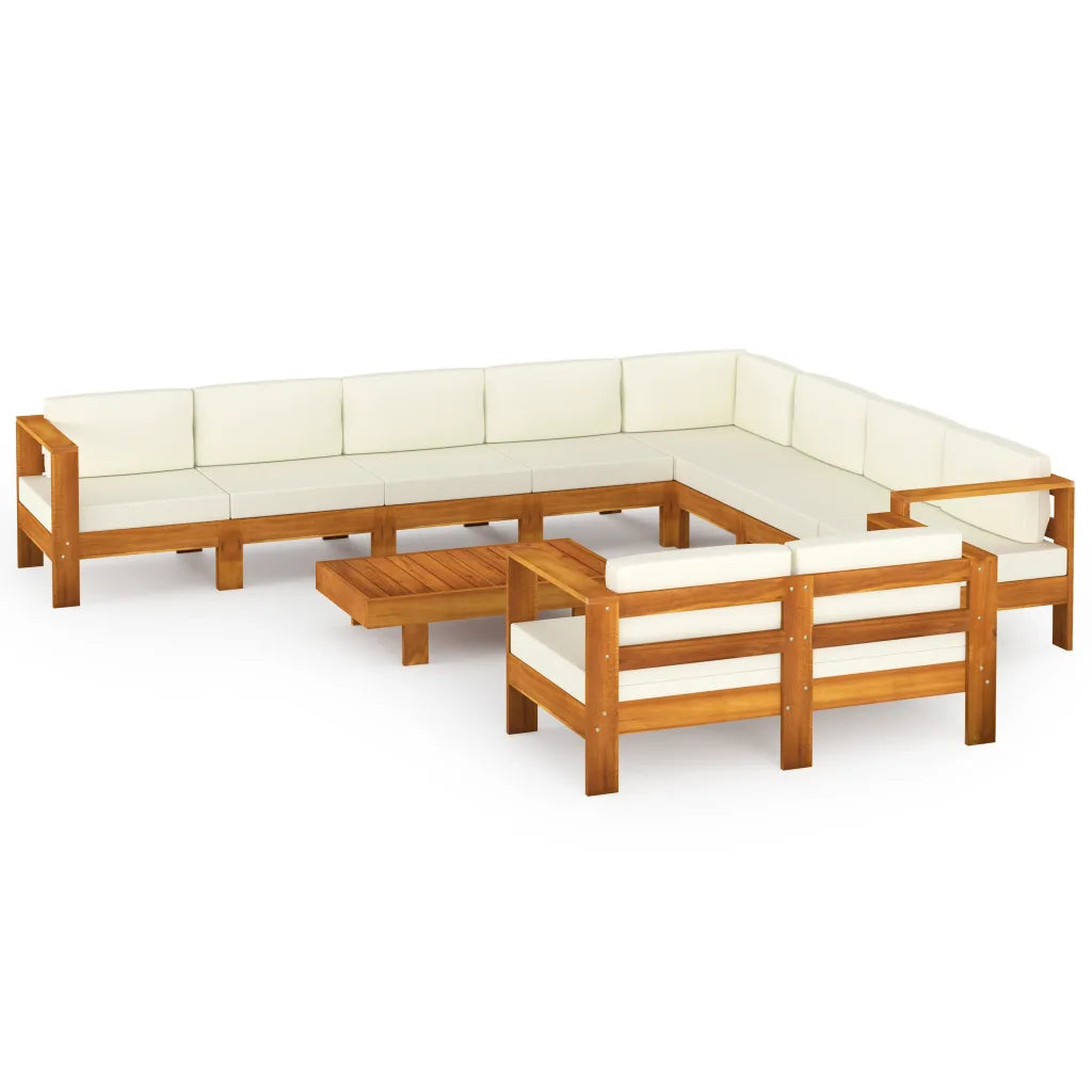 Configuration complète salon de jardin 10 places avec canapés et banc en bois d'acacia