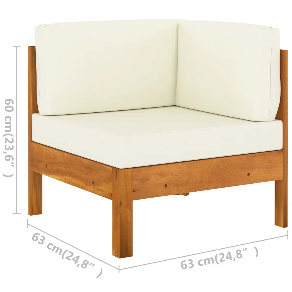 Fauteuil d'angle salon de jardin luxe bois naturel avec assise moelleuse