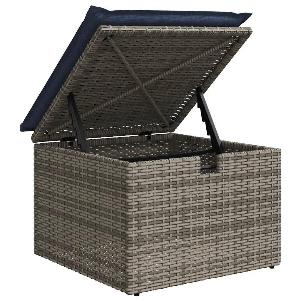 Accoudoir large du canapé gris, confort et finition rotin synthétique.