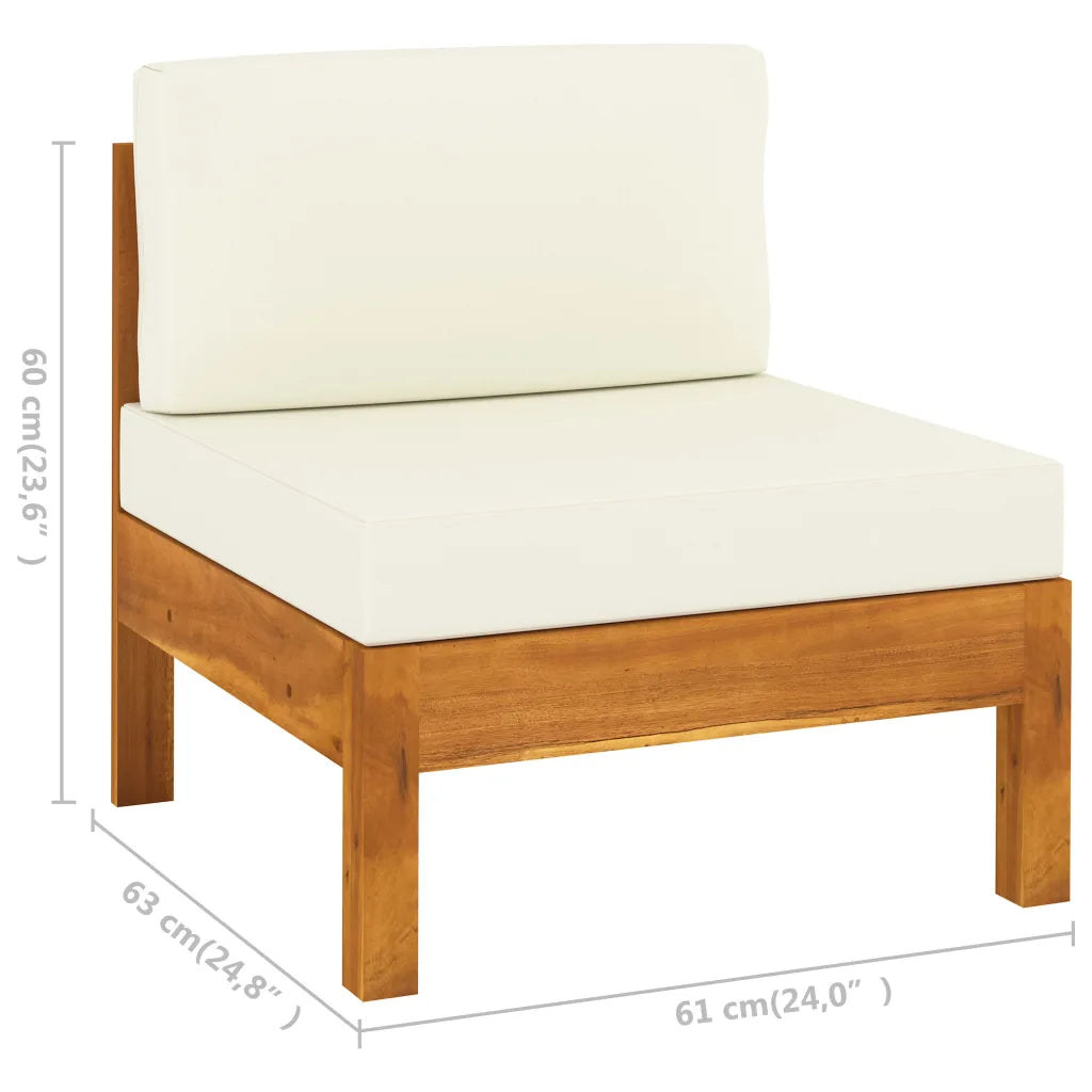 Module canapé moyen salon de jardin acacia avec coussin blanc crème