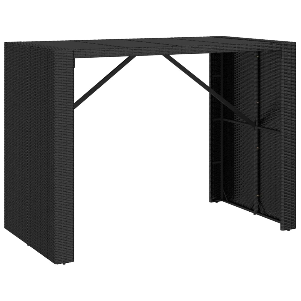 Table bar jardin rotin PE noir 145x80 cm plateau verre trempé
