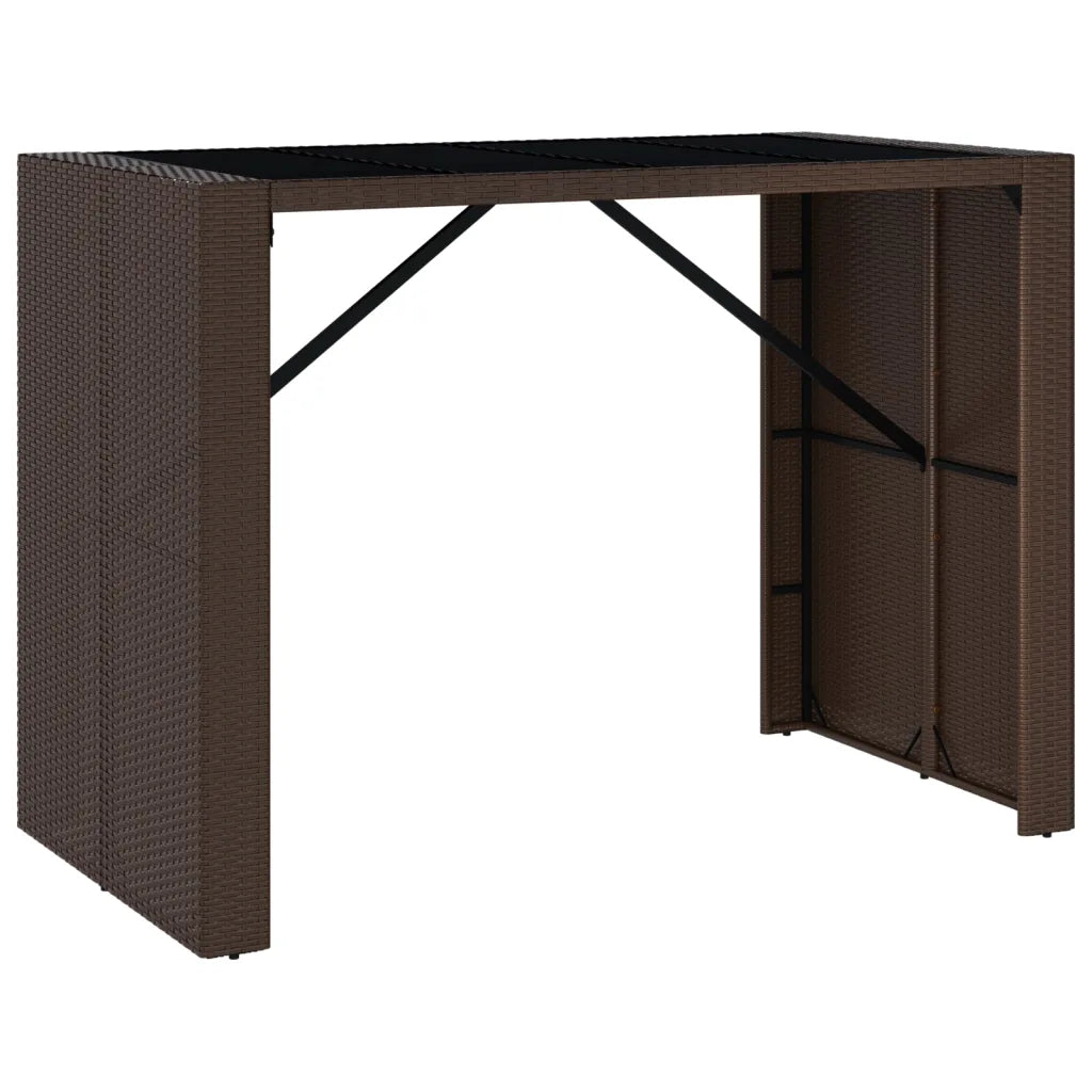 Table haute jardin rotin PE marron cadre acier thermolaqué robuste
