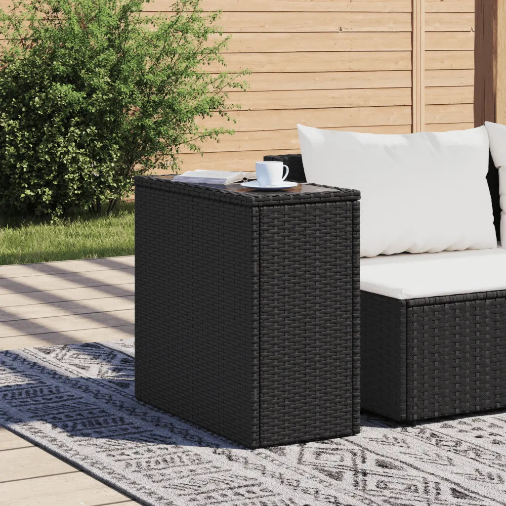 Table appoint jardin rotin PE noir 58x27,5 cm plateau verre design moderne