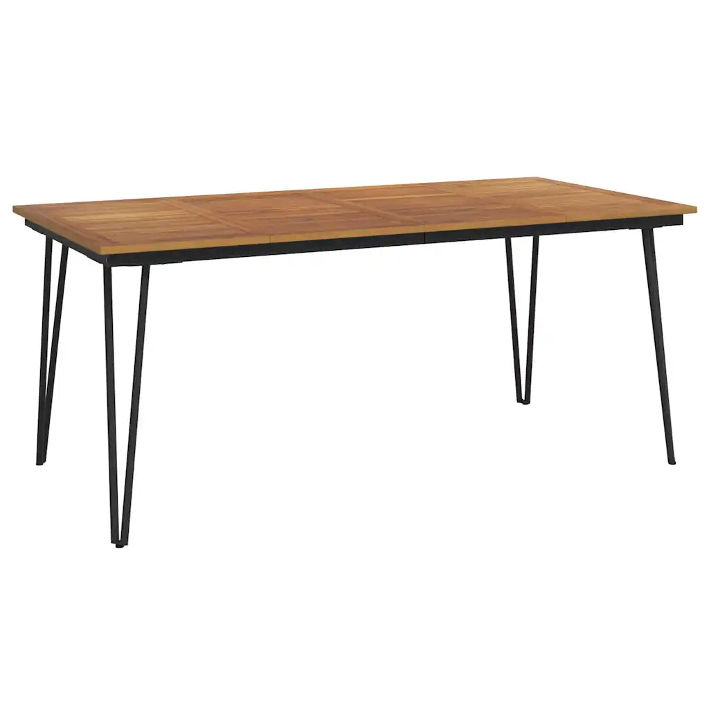 Table terrasse bois acacia 180 cm pieds épingle cheveux noir