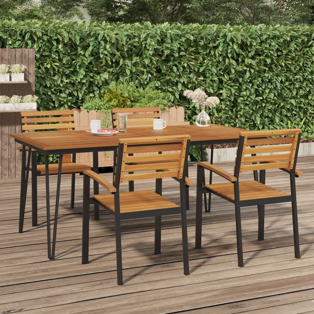 Table jardin 4 personnes bois acacia massif 180 cm pieds épingle cheveux métal