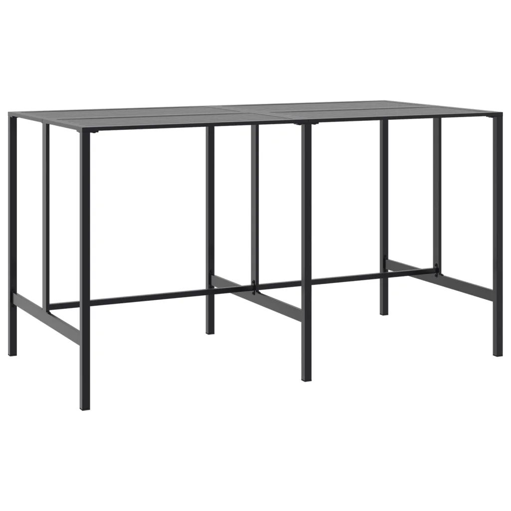 Table haute jardin acier thermolaqué noir plateau lattes résistant rouille
