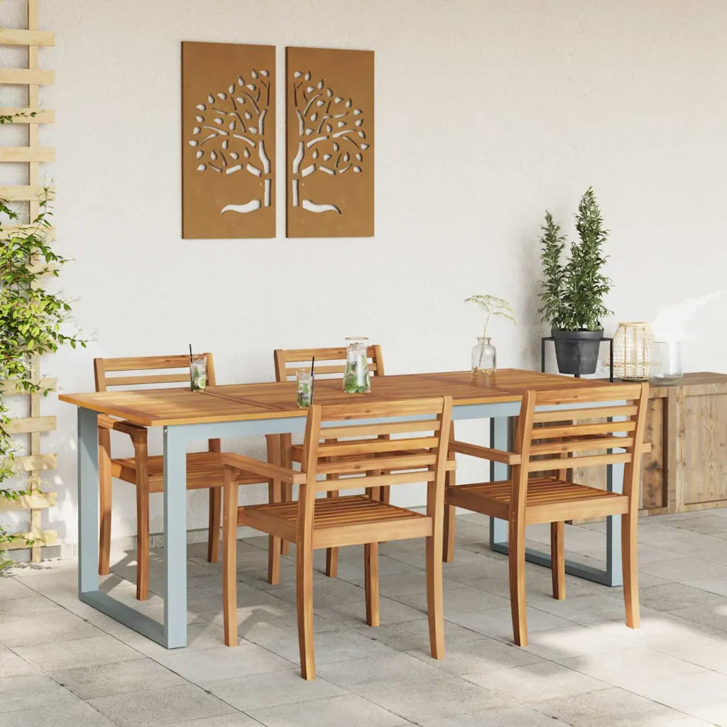 Table de jardin bois acacia massif 200 cm avec chaises ensemble repas extérieur 8 personnes