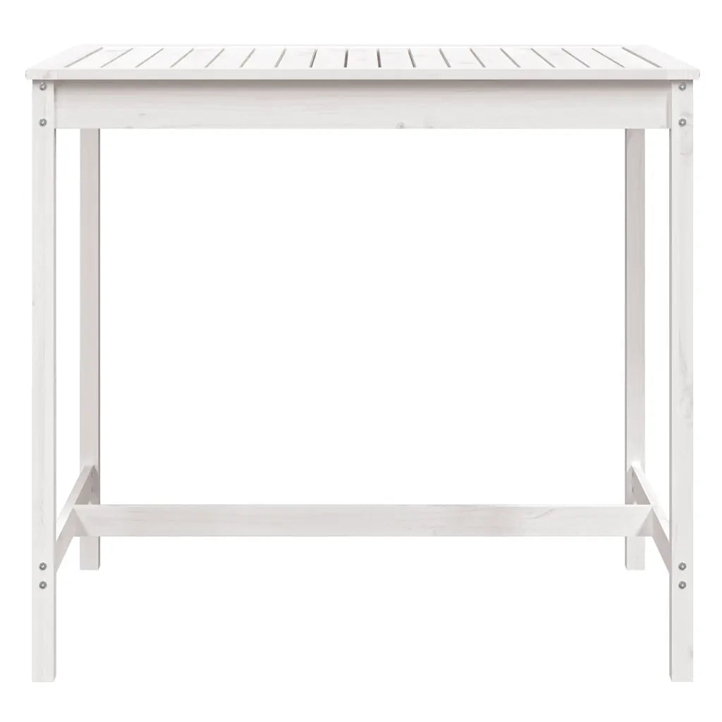 Table haute jardin bois pin massif blanc plateau robuste design simple
