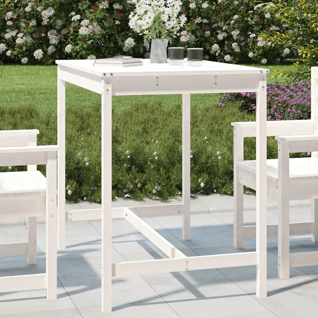 Table jardin haute bois pin massif blanc 110 cm design classique