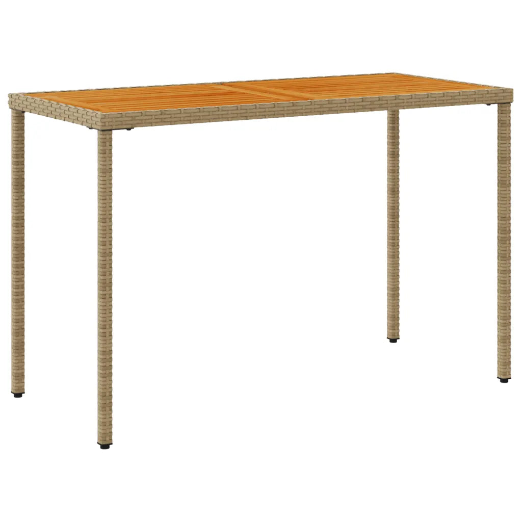 Table terrasse rotin PE beige 115x54 cm plateau bois acacia massif
