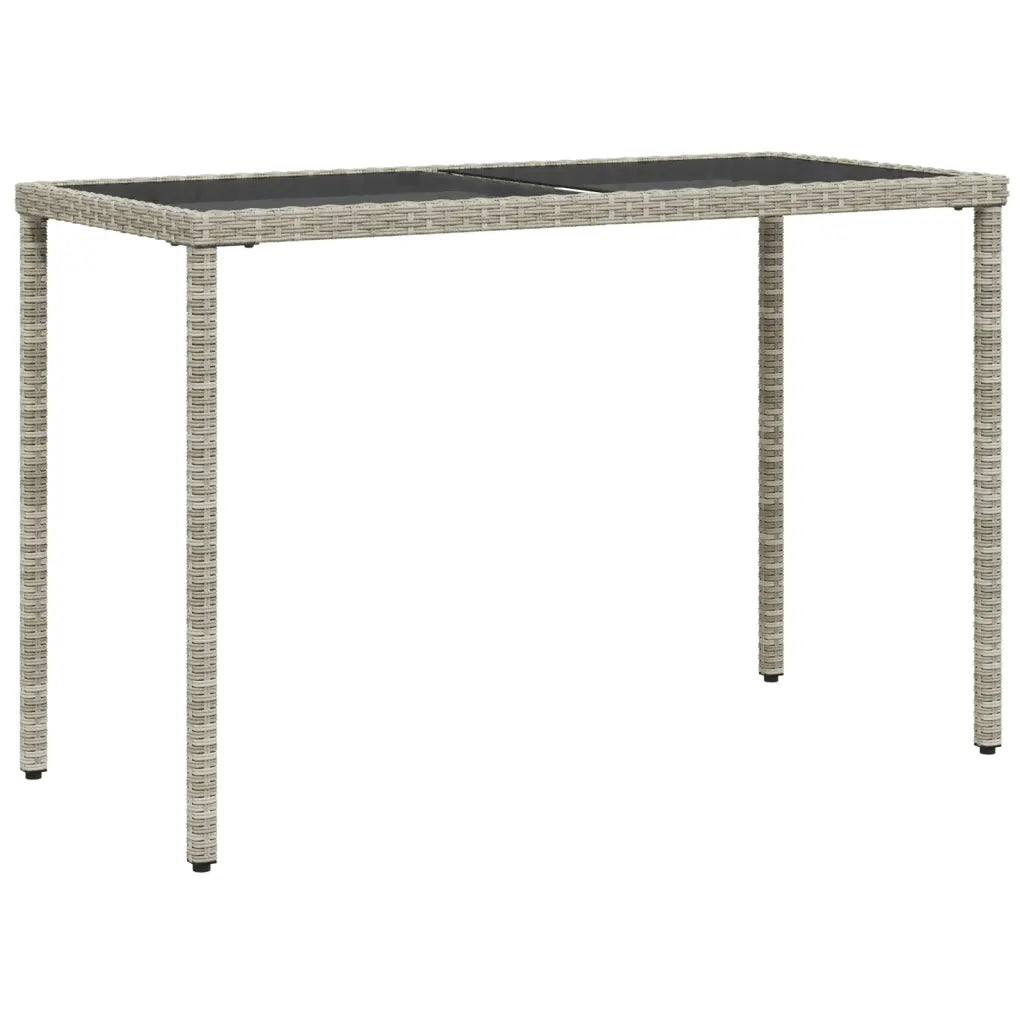 Vue dessus table jardin rotin gris plateau verre trempé rectangulaire