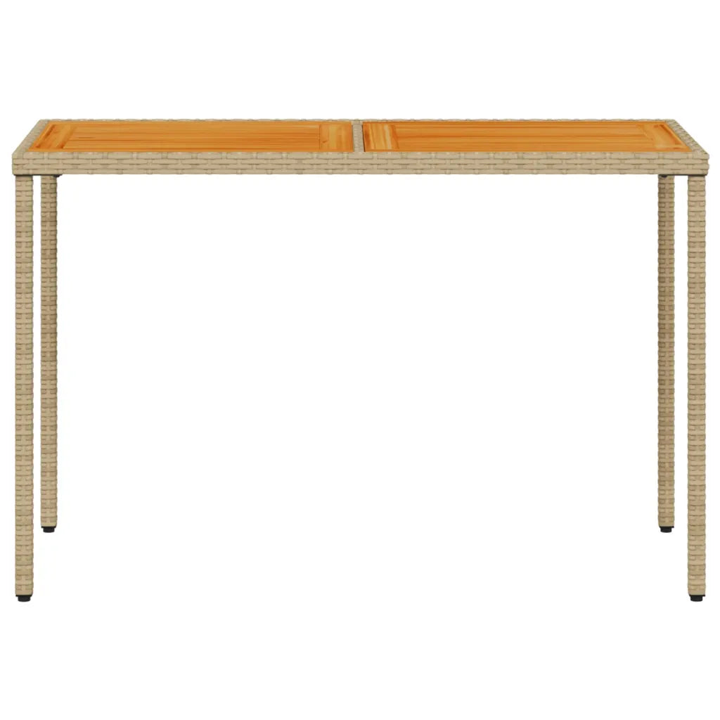Vue dessus table jardin rotin beige plateau verre trempé rectangulaire

