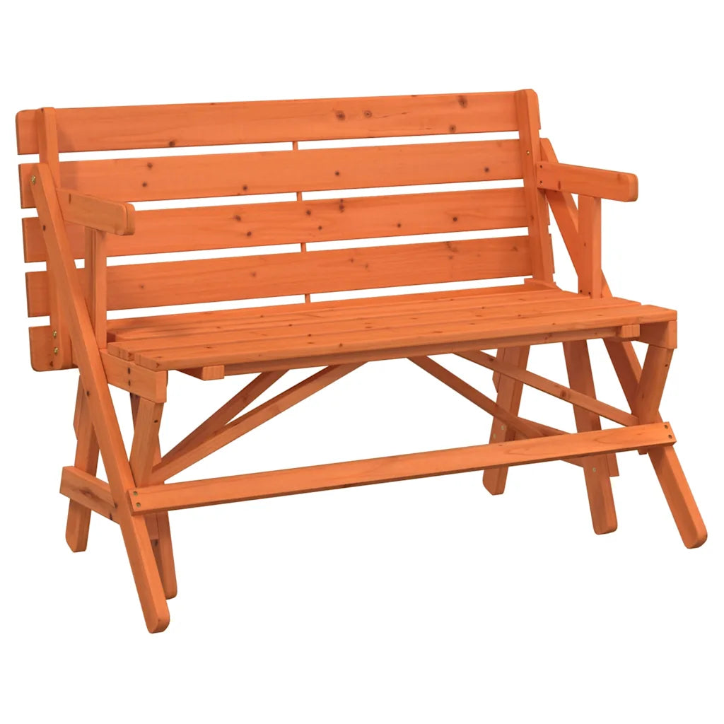 Table pique-nique bois sapin avec bancs intégrés structure forme A