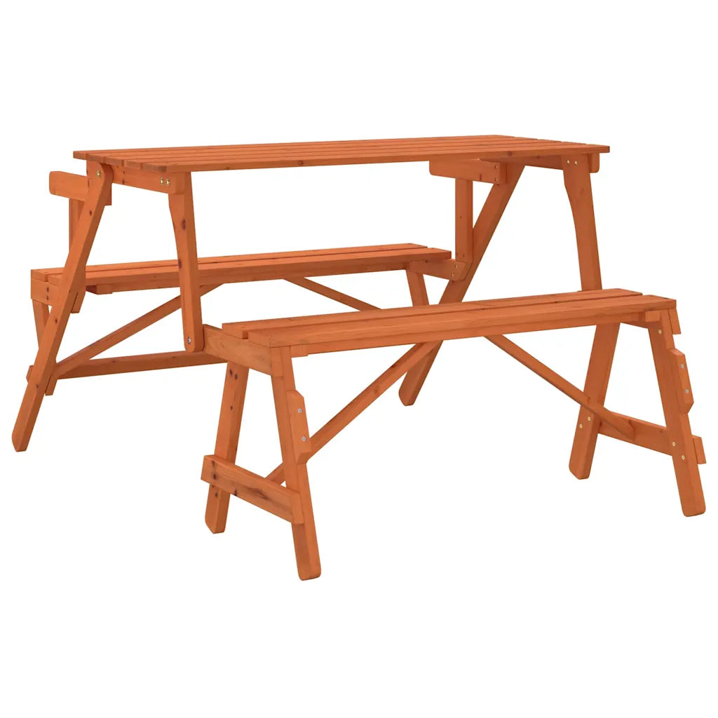 Détails table pique-nique convertible bois sapin différentes vues configurations