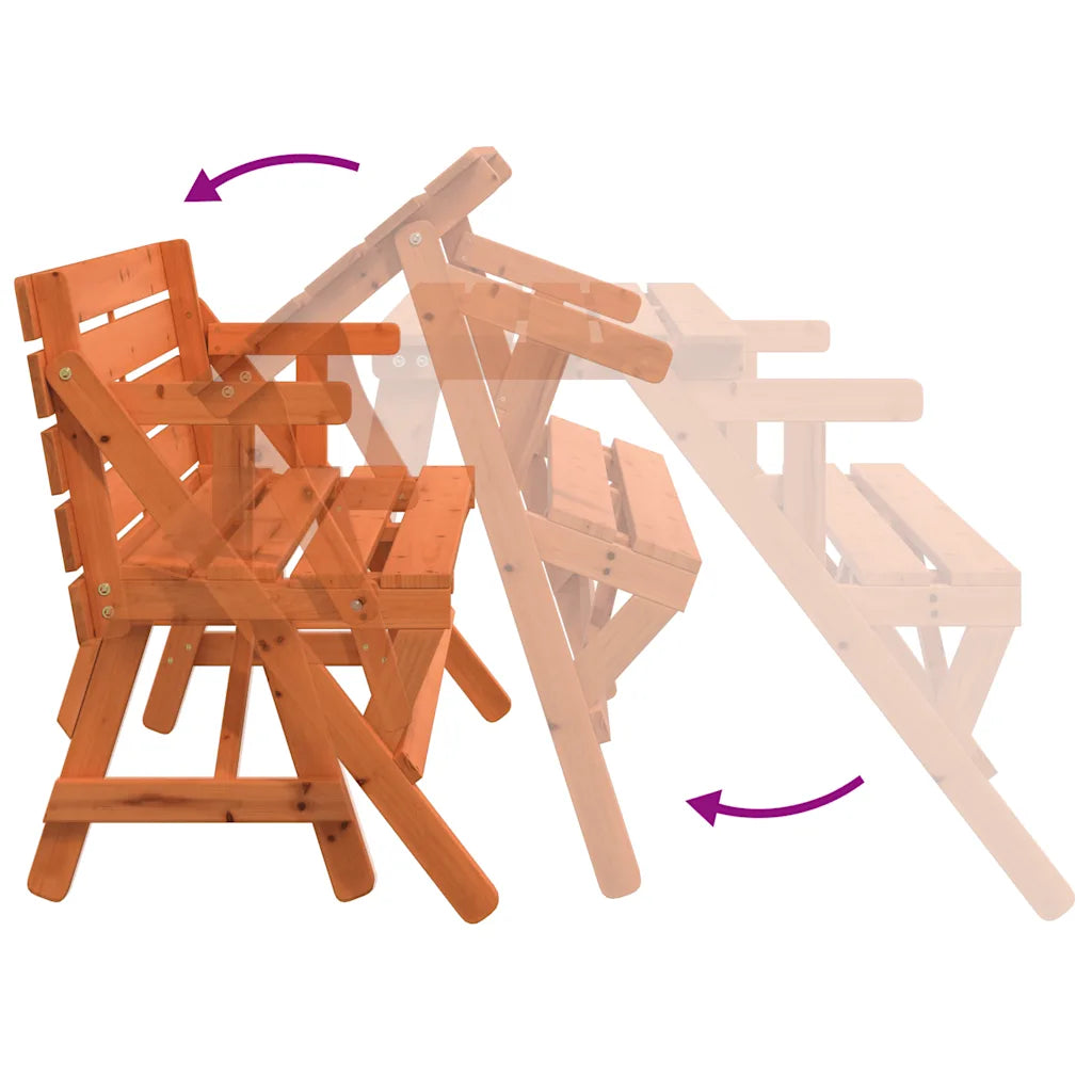 Transformation table pique-nique en banc jardin avec dossier mécanisme 2 en 1