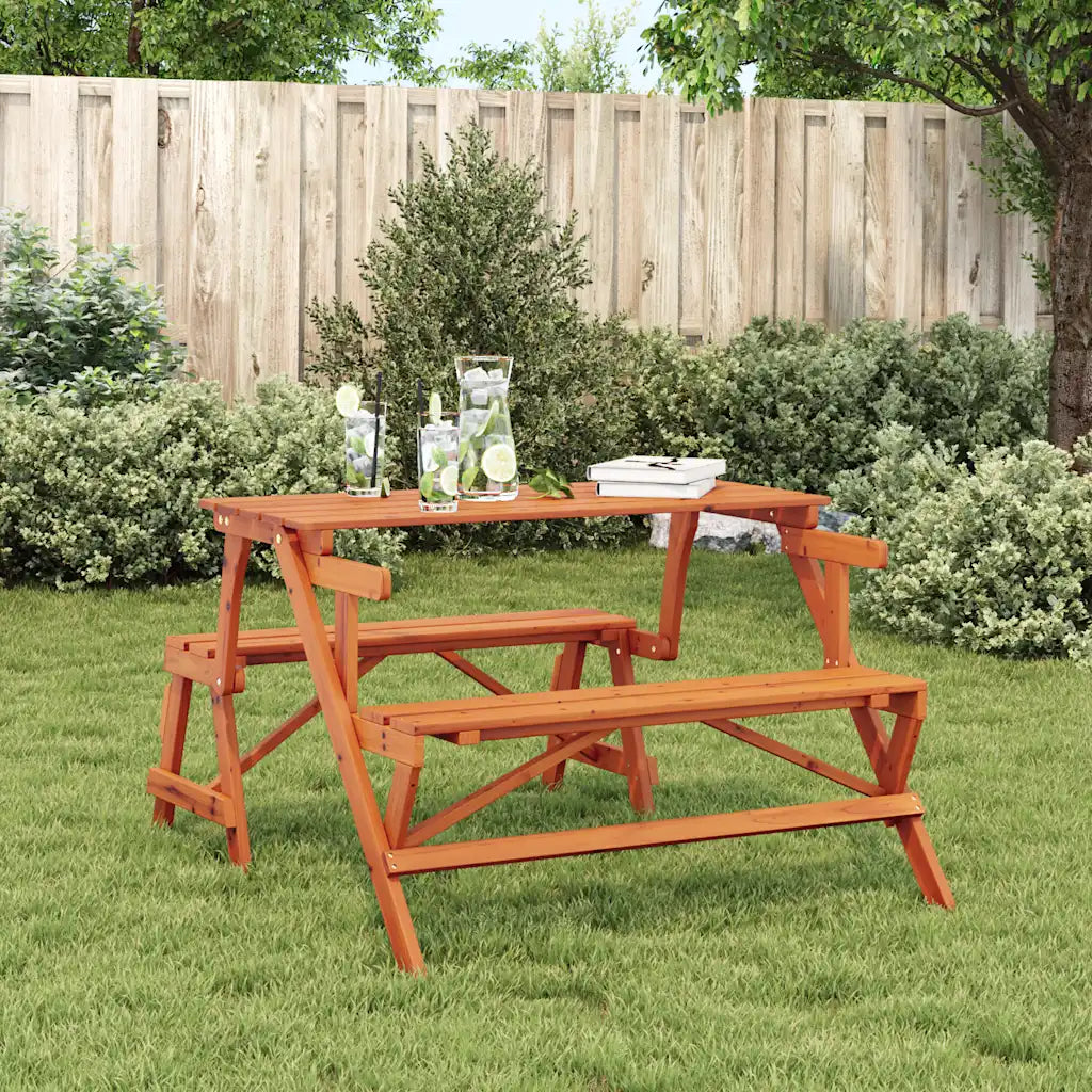 Table pique-nique convertible 2 en 1 bois sapin massif 110 cm dans jardin