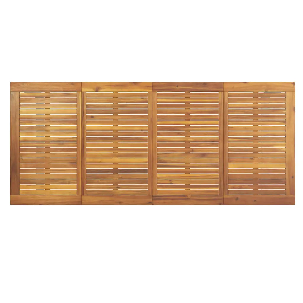 Gros plan plateau bois acacia massif veines naturelles table jardin