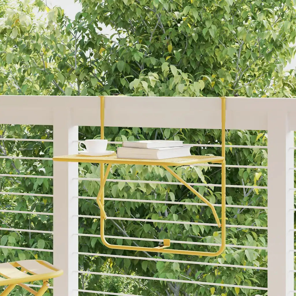 Table balcon pliable dorée 60 cm acier design maille avec chaises balcon