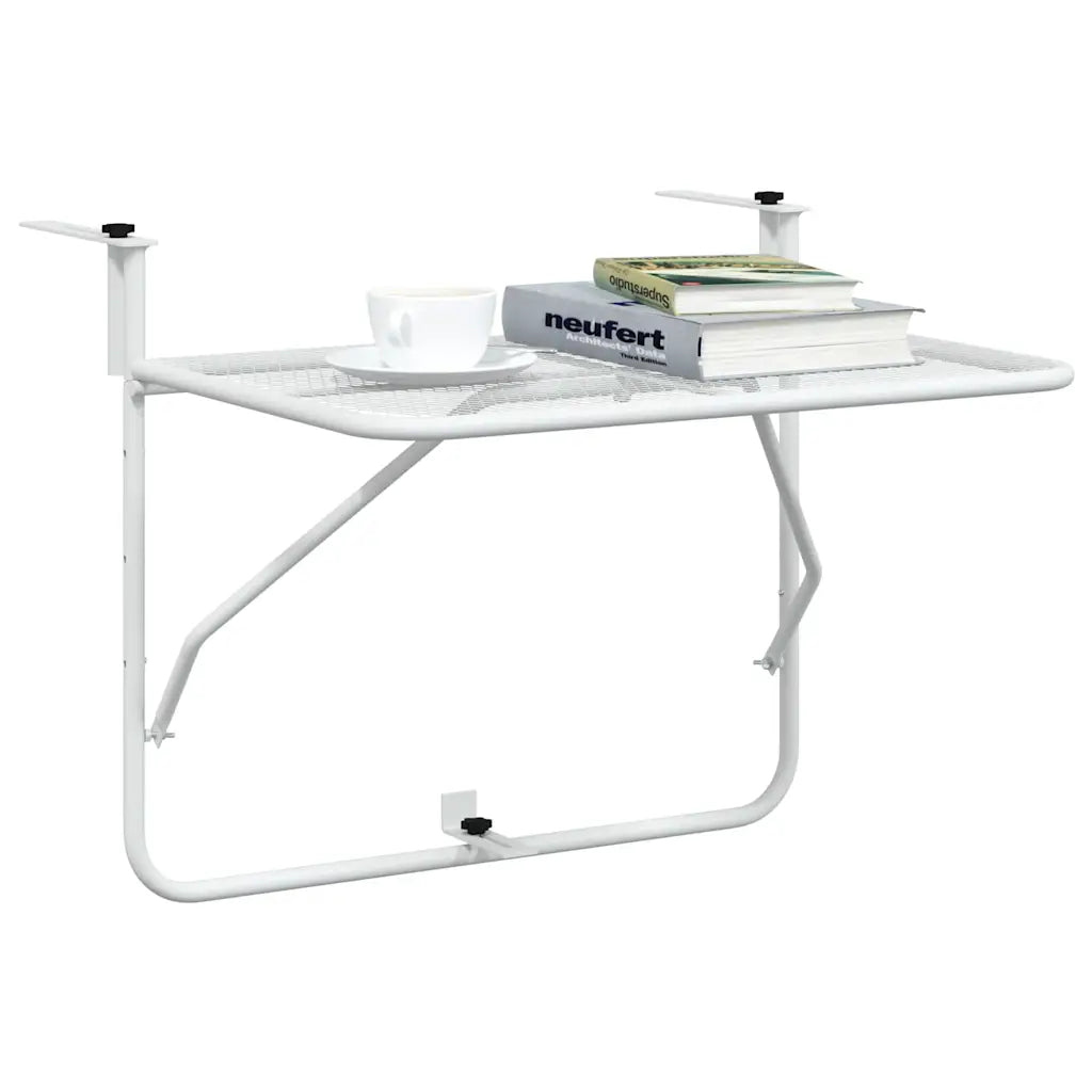 Vue dessus table balcon pliable blanche design maille acier 60x40 cm