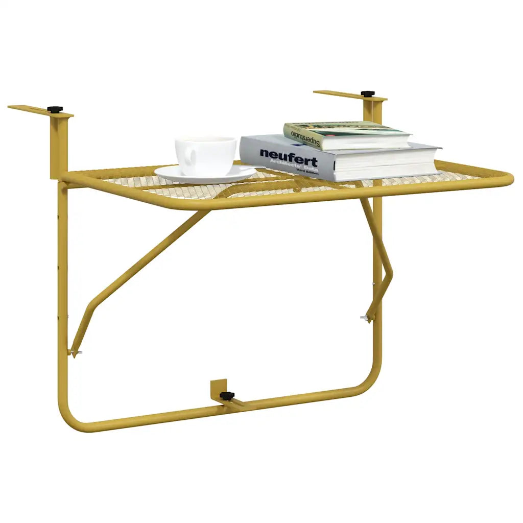 Table balcon dorée pliable à plat rangement facile gain de place

