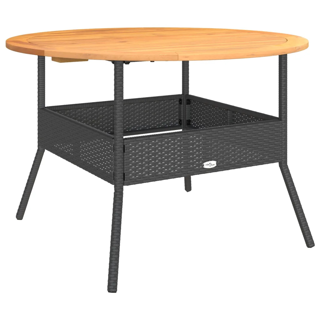 Table jardin ronde rotin PE noir 110 cm plateau bois avec chaises