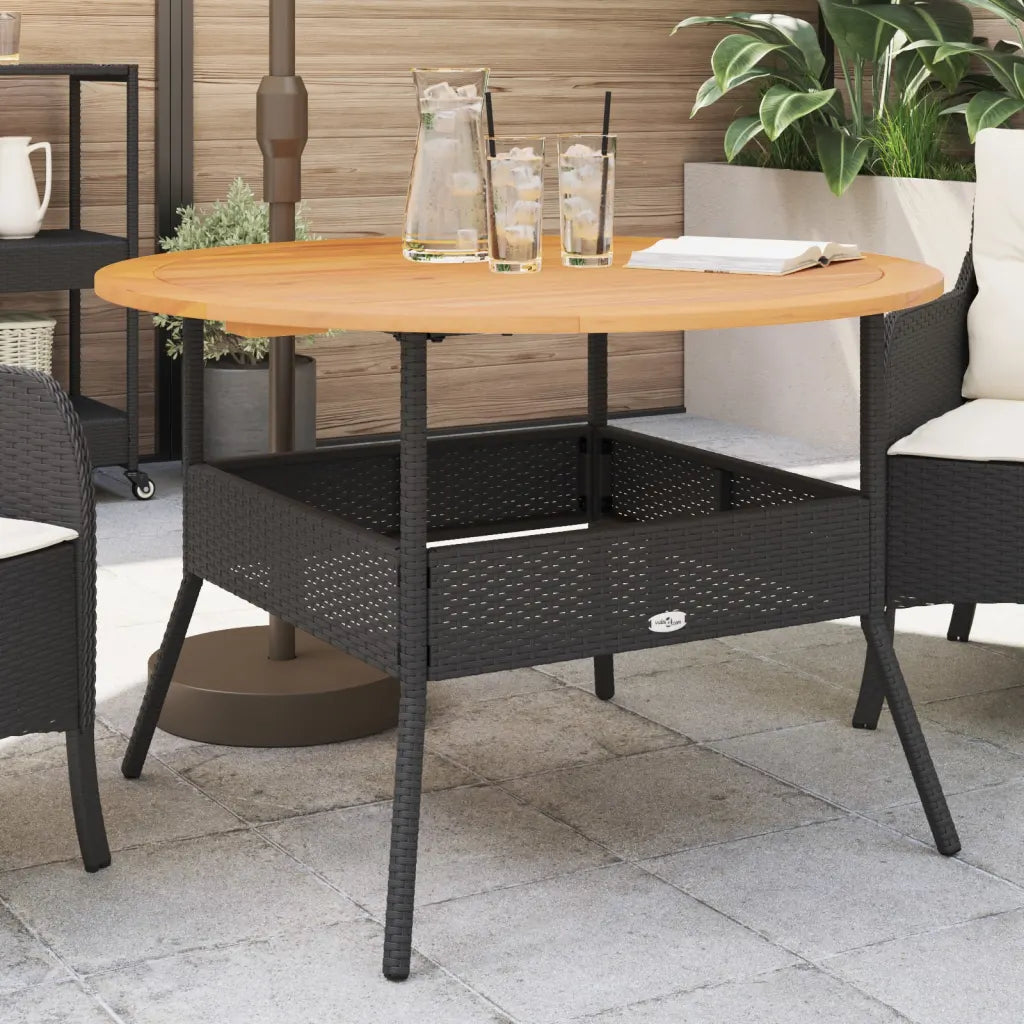 Table terrasse ronde rotin PE noire structure acier thermolaqué robuste