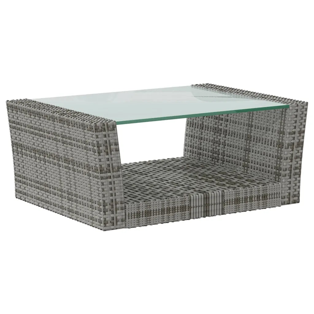 Table basse Acapulco vue détaillée plateau verre et structure acier thermolaqué rotin gris