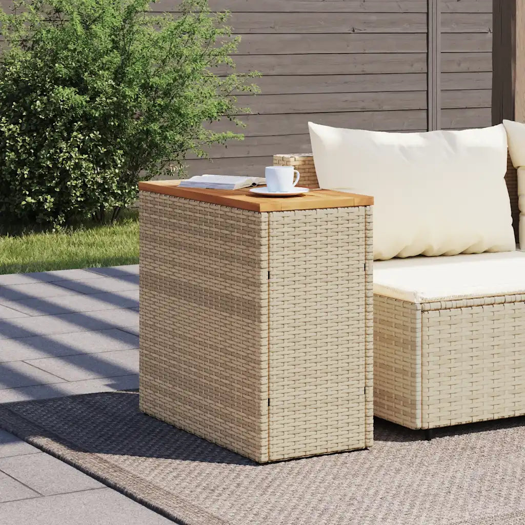 Table appoint jardin rotin PE beige plateau verre trempé résistant intempéries