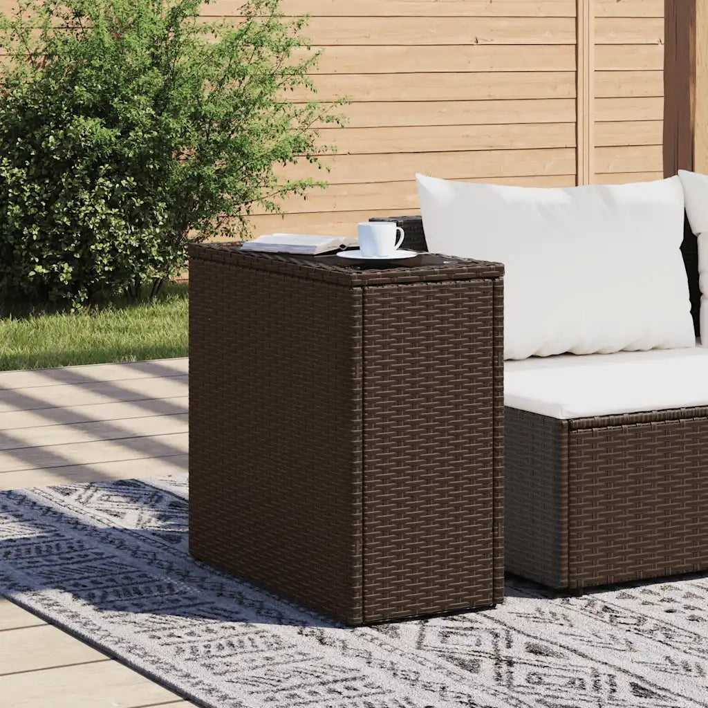 Table appoint jardin rotin PE marron noir 58 cm plateau verre trempé avec chaise
