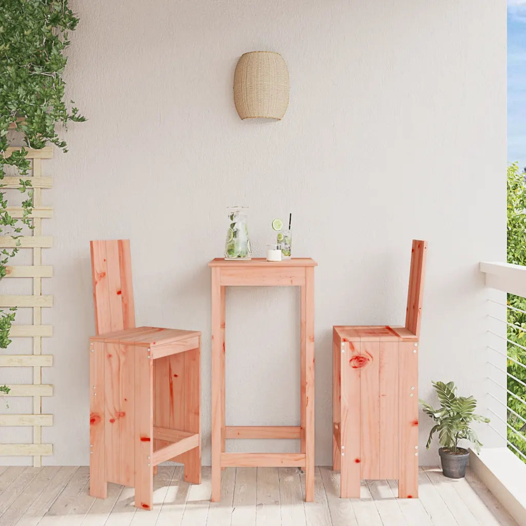 Lot de 2 chaises de bar de jardin en bois de Douglas massif autour d'une table haute